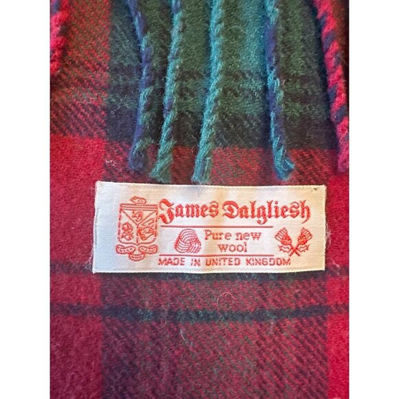 James Dalgliesh Red & Green Plaid Pure New Wool Scarf Made In United Kingdom - Picture 2 of 3